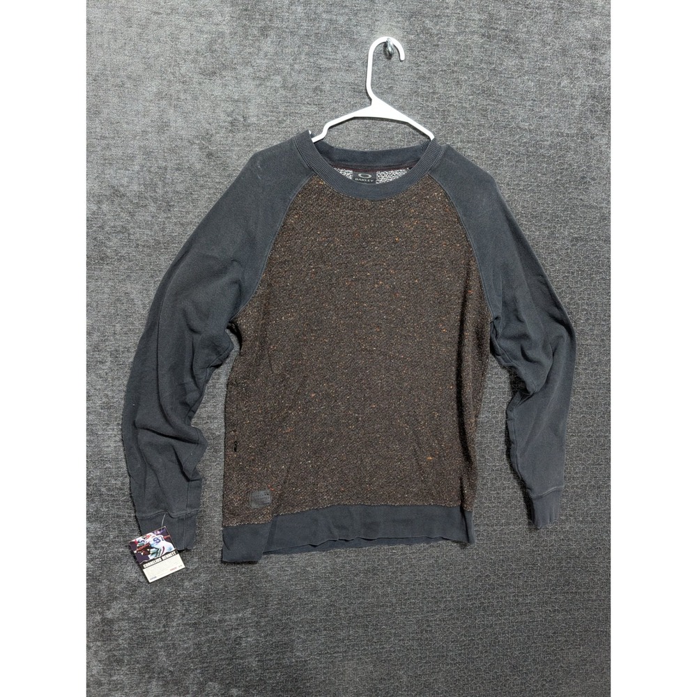 Oakley Mens L Charcoal Grey Textured Knit Raglan Crewneck Sweatshirt 1660